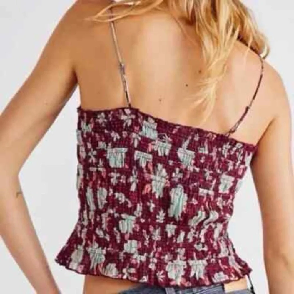 Free People Meridien Spaghetti Strap Tank Y2K Crop Top Maroon Floral Smocked XS